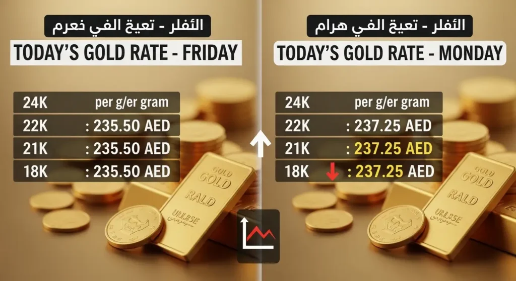 Gold Rate in UAE Today Friday vs Monday Difference