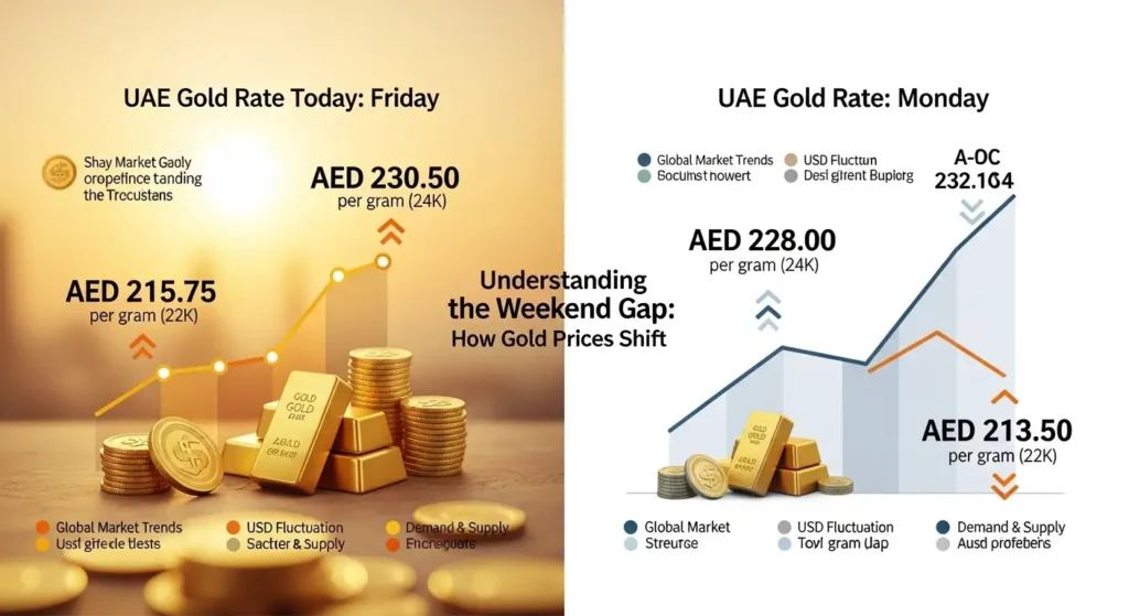 Gold Rate in UAE Today Friday vs Monday