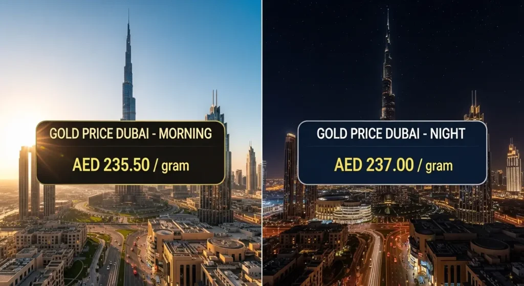 gold price in dubai today morning vs night update